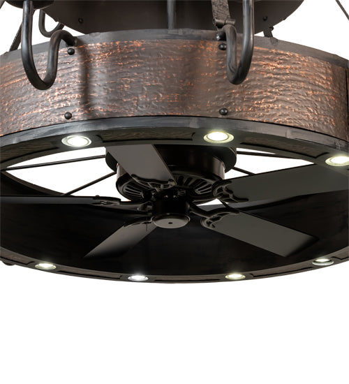 Meyda Lighting Costello 74" 34-Light 2-Tier Costello Black & Blackened Copper Chandelier and Fan