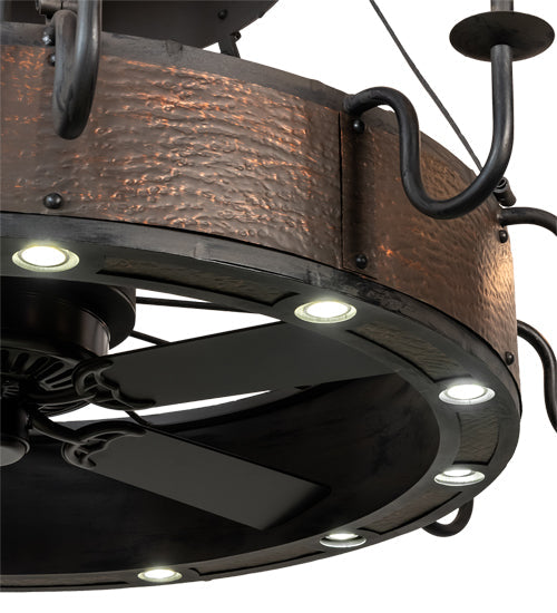Meyda Lighting Costello 74" 34-Light 2-Tier Costello Black & Blackened Copper Chandelier and Fan