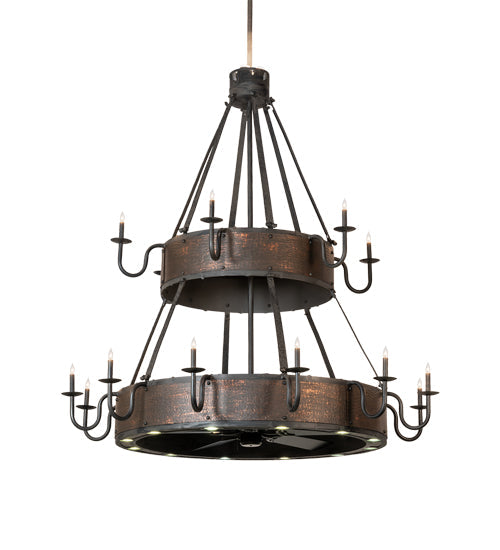 Meyda Lighting Costello 74" 34-Light 2-Tier Costello Black & Blackened Copper Chandelier and Fan