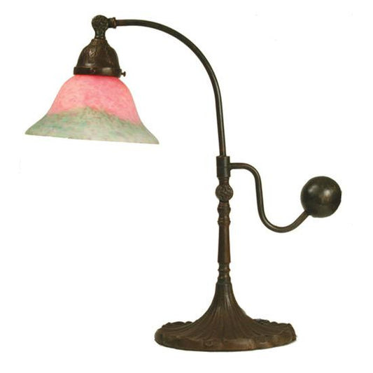 Meyda Lighting Counter Balance 19" Antique Pate-De-Verre Accent Table Lamp With Pink & Green Shade Glass
