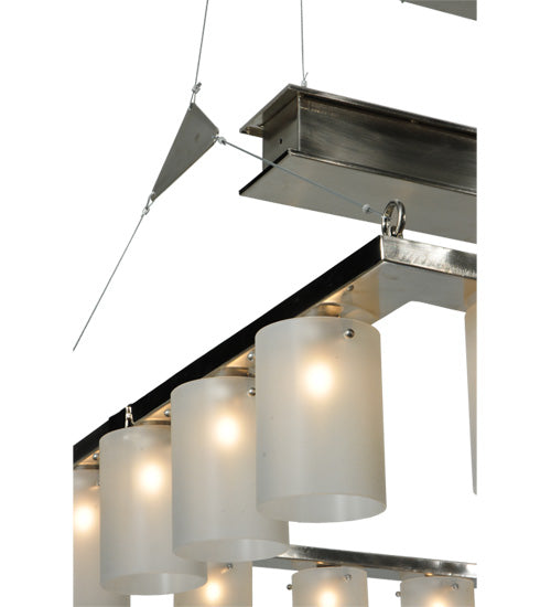 Meyda Lighting Counter Weight 71" 20-Light Brushed Nickel Chandelier With Frosted White Opal Shade Glass