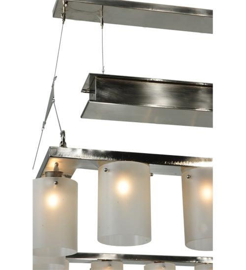 Meyda Lighting Counter Weight 71" 20-Light Brushed Nickel Chandelier With Frosted White Opal Shade Glass