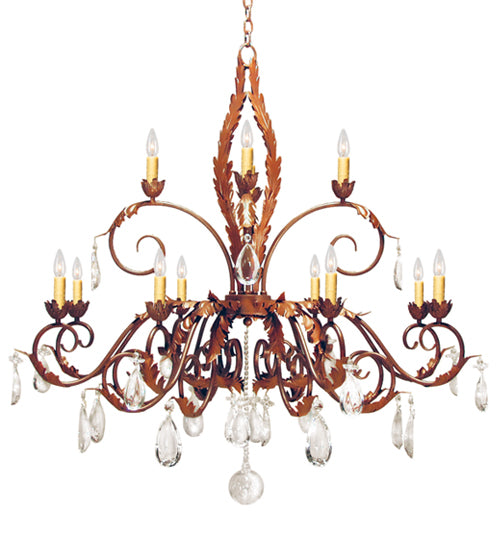 Meyda Lighting Country French 48" 12-Light 2-Tier Rusty Nail Chandelier With Amber Faux Candlelight
