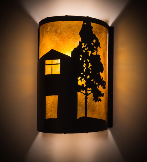 Meyda Lighting County Fair 180325 8" Textured Black Wall Sconce With Amber Mica Shade Glass