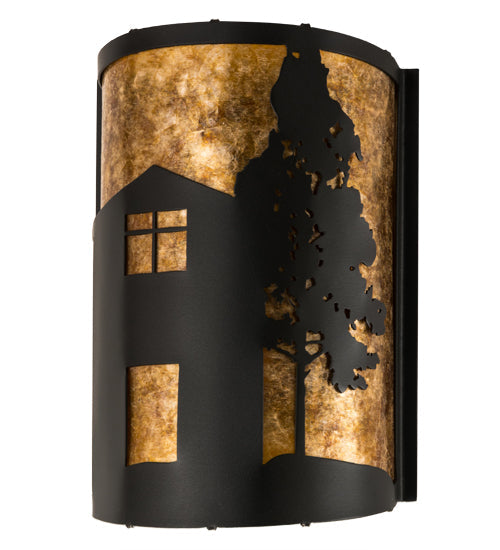 Meyda Lighting County Fair 180325 8" Textured Black Wall Sconce With Amber Mica Shade Glass
