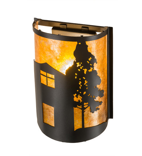Meyda Lighting County Fair 180325 8" Textured Black Wall Sconce With Amber Mica Shade Glass