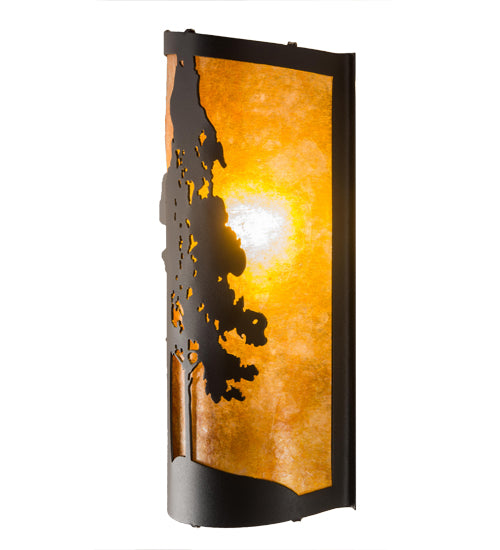 Meyda Lighting County Fair 180325 8" Textured Black Wall Sconce With Amber Mica Shade Glass