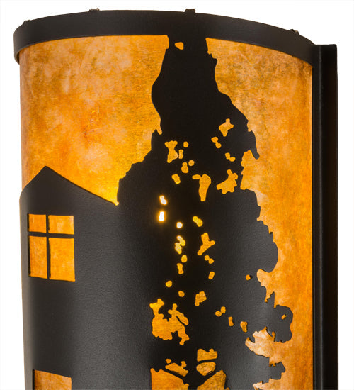 Meyda Lighting County Fair 180325 8" Textured Black Wall Sconce With Amber Mica Shade Glass