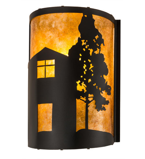 Meyda Lighting County Fair 180325 8" Textured Black Wall Sconce With Amber Mica Shade Glass