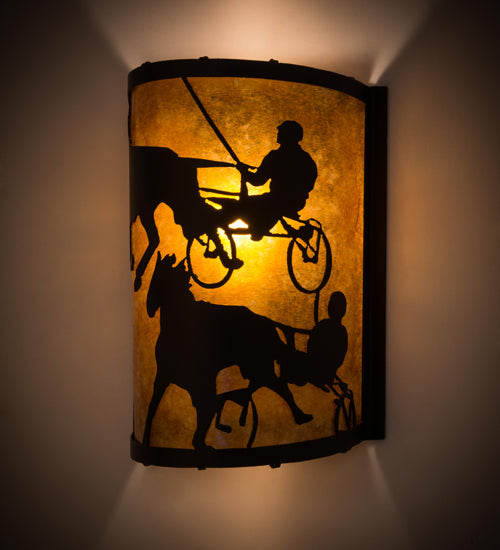 Meyda Lighting County Fair 180326 8" Textured Black Wall Sconce With Amber Mica Shade Glass
