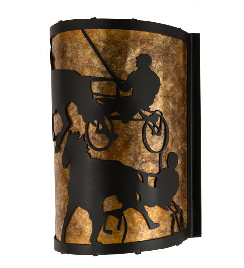 Meyda Lighting County Fair 180326 8" Textured Black Wall Sconce With Amber Mica Shade Glass