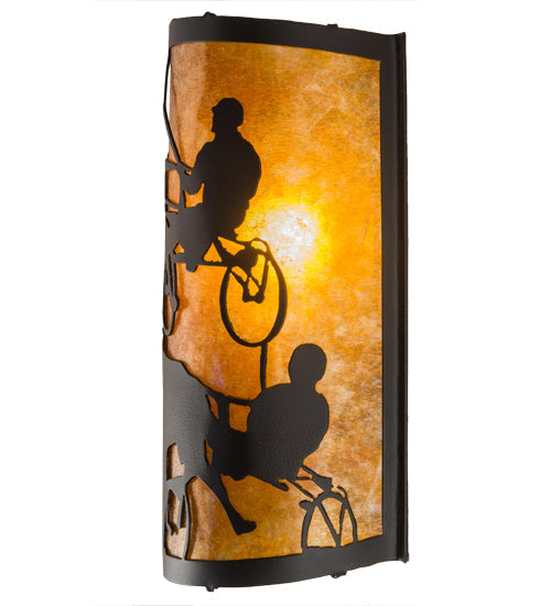Meyda Lighting County Fair 180326 8" Textured Black Wall Sconce With Amber Mica Shade Glass