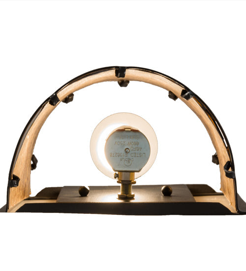 Meyda Lighting County Fair 180326 8" Textured Black Wall Sconce With Amber Mica Shade Glass