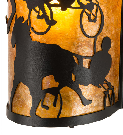 Meyda Lighting County Fair 180326 8" Textured Black Wall Sconce With Amber Mica Shade Glass