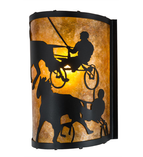 Meyda Lighting County Fair 180326 8" Textured Black Wall Sconce With Amber Mica Shade Glass