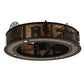 Meyda Lighting County Fair 45" 4-Light Textured Black Chandelier With Amber Mica Shade Glass and Fan