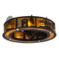 Meyda Lighting County Fair 45" 4-Light Textured Black Chandelier With Amber Mica Shade Glass and Fan