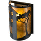 Meyda Lighting County Fair 8" Textured Black Wall Sconce With Amber Mica Shade Glass