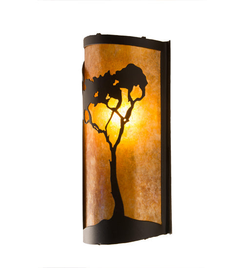 Meyda Lighting County Fair 8" Textured Black Wall Sconce With Amber Mica Shade Glass