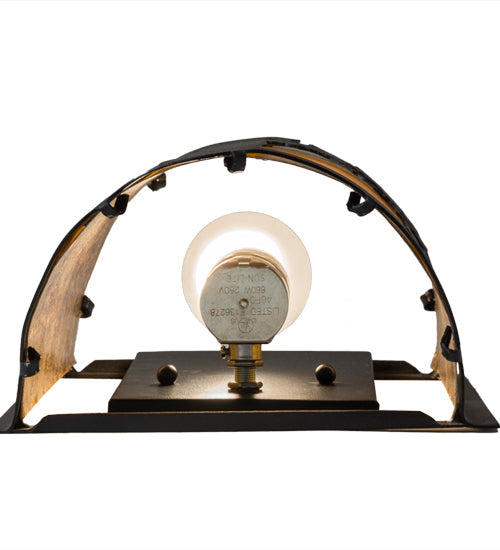 Meyda Lighting County Fair 8" Textured Black Wall Sconce With Amber Mica Shade Glass
