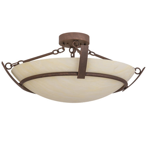 Meyda Lighting Covina 30" 4-Light Antique Rust Semi-flush Mount Light With Beige Botticino Idalight Shade
