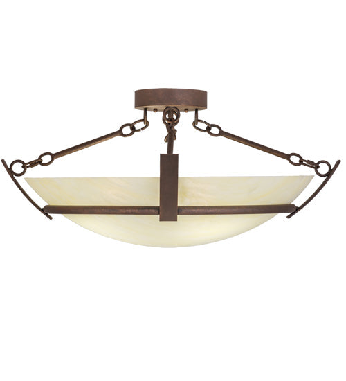 Meyda Lighting Covina 30" 4-Light Antique Rust Semi-flush Mount Light With Beige Botticino Idalight Shade