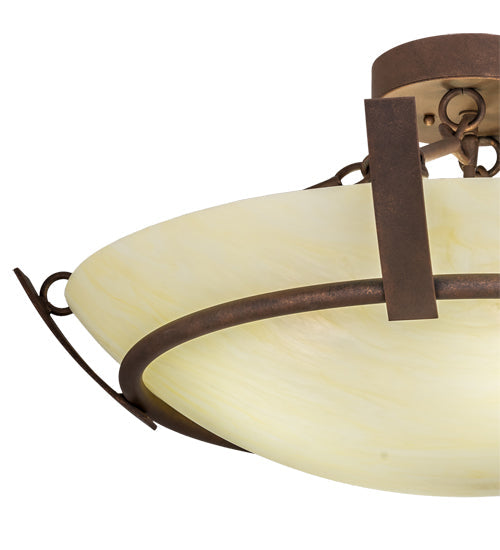 Meyda Lighting Covina 30" 4-Light Antique Rust Semi-flush Mount Light With Beige Botticino Idalight Shade
