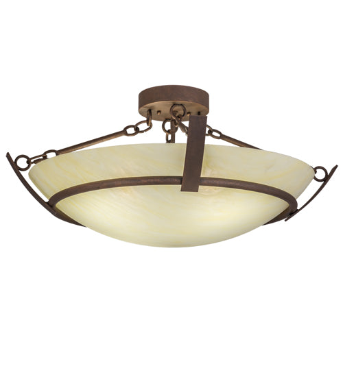 Meyda Lighting Covina 30" 4-Light Antique Rust Semi-flush Mount Light With Beige Botticino Idalight Shade