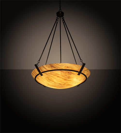 Meyda Lighting Covina 36" 6-Light Antique Copper Inverted Pendant Light With Travertine Idalight Shade