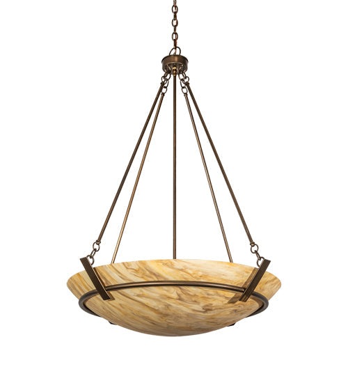 Meyda Lighting Covina 36" 6-Light Antique Copper Inverted Pendant Light With Travertine Idalight Shade