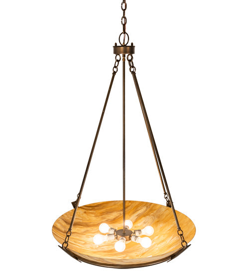 Meyda Lighting Covina 36" 6-Light Antique Copper Inverted Pendant Light With Travertine Idalight Shade