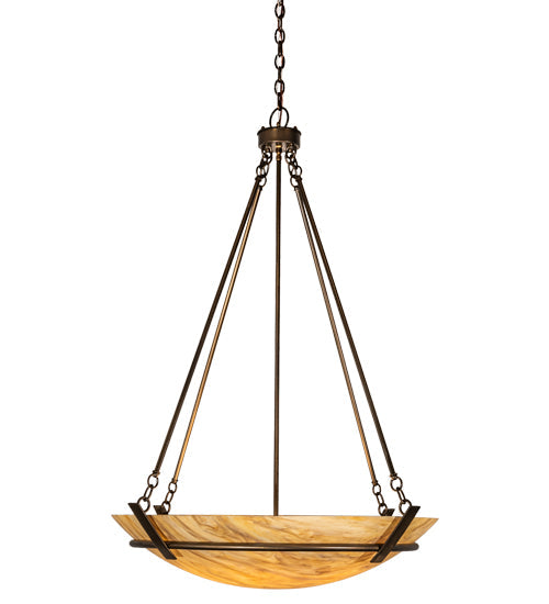 Meyda Lighting Covina 36" 6-Light Antique Copper Inverted Pendant Light With Travertine Idalight Shade