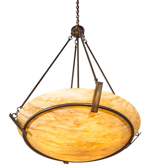 Meyda Lighting Covina 36" 6-Light Antique Copper Inverted Pendant Light With Travertine Idalight Shade
