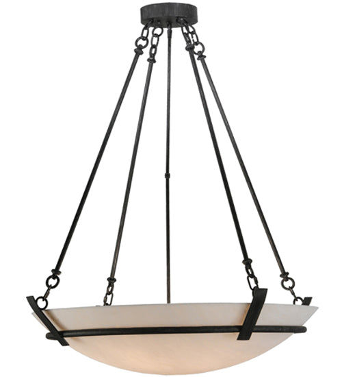 Meyda Lighting Covina 36" 6-Light Antique Iron Gate Inverted Pendant Light With Whitestone Idalight Shade Glass