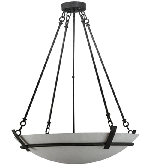 Meyda Lighting Covina 36" 6-Light Antique Iron Gate Inverted Pendant Light With Whitestone Idalight Shade Glass