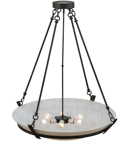Meyda Lighting Covina 36" 6-Light Antique Iron Gate Inverted Pendant Light With Whitestone Idalight Shade Glass