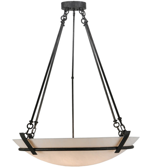 Meyda Lighting Covina 36" 6-Light Antique Iron Gate Inverted Pendant Light With Whitestone Idalight Shade Glass