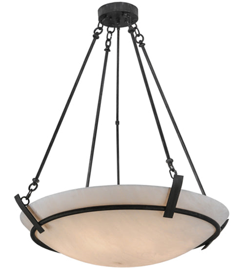 Meyda Lighting Covina 36" 6-Light Antique Iron Gate Inverted Pendant Light With Whitestone Idalight Shade Glass