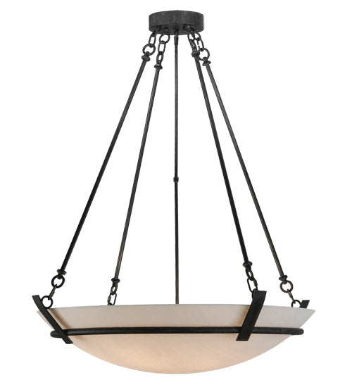 Meyda Lighting Covina 36" 6-Light Antique Iron Gate Inverted Pendant Light With Whitestone Idalight Shade Glass