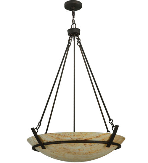 Meyda Lighting Covina 36" 6-Light Gilded Tobacco Inverted Pendant Light With Beige Tawnyrock Idalight Shade Glass