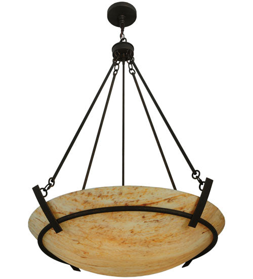 Meyda Lighting Covina 36" 6-Light Gilded Tobacco Inverted Pendant Light With Beige Tawnyrock Idalight Shade Glass