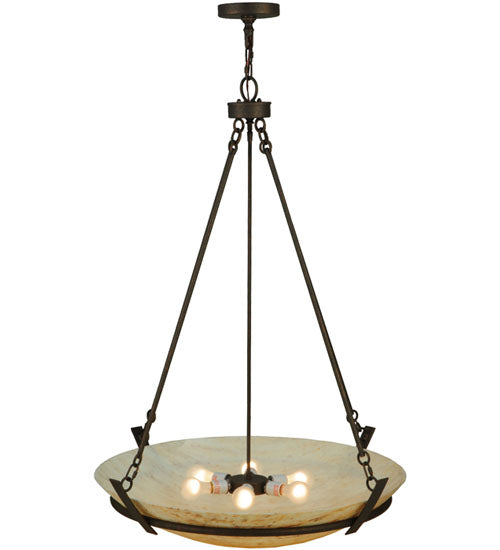 Meyda Lighting Covina 36" 6-Light Gilded Tobacco Inverted Pendant Light With Beige Tawnyrock Idalight Shade Glass