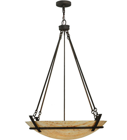 Meyda Lighting Covina 36" 6-Light Gilded Tobacco Inverted Pendant Light With Beige Tawnyrock Idalight Shade Glass