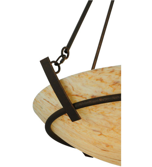 Meyda Lighting Covina 36" 6-Light Gilded Tobacco Inverted Pendant Light With Beige Tawnyrock Idalight Shade Glass