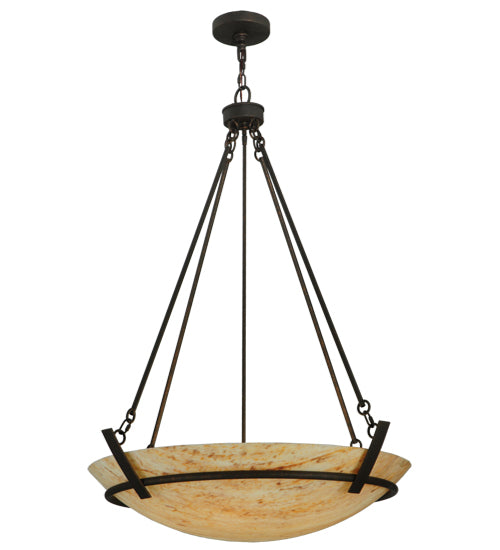 Meyda Lighting Covina 36" 6-Light Gilded Tobacco Inverted Pendant Light With Beige Tawnyrock Idalight Shade Glass