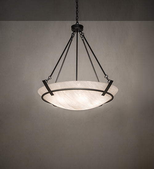 Meyda Lighting Covina 36" 6-Light Gunmetal Inverted Pendant Light With Angelwing Idalight Shade