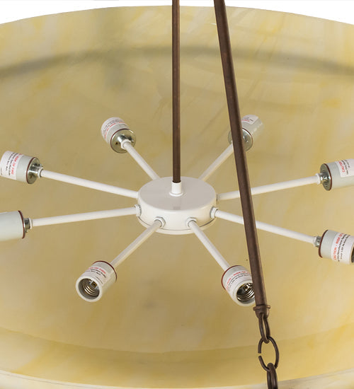 Meyda Lighting Covina 47" 8-Light Antique Rust Inverted Pendant Light With Beige Botticino Idalight Shade Glass