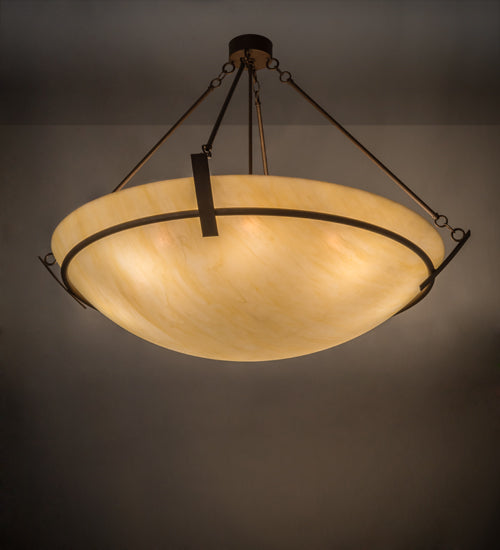 Meyda Lighting Covina 47" 8-Light Antique Rust Inverted Pendant Light With Beige Botticino Idalight Shade Glass