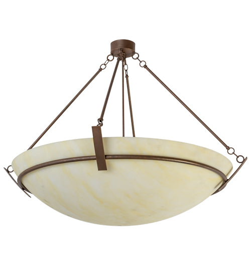 Meyda Lighting Covina 47" 8-Light Antique Rust Inverted Pendant Light With Beige Botticino Idalight Shade Glass