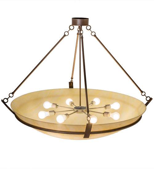 Meyda Lighting Covina 47" 8-Light Antique Rust Inverted Pendant Light With Beige Botticino Idalight Shade Glass